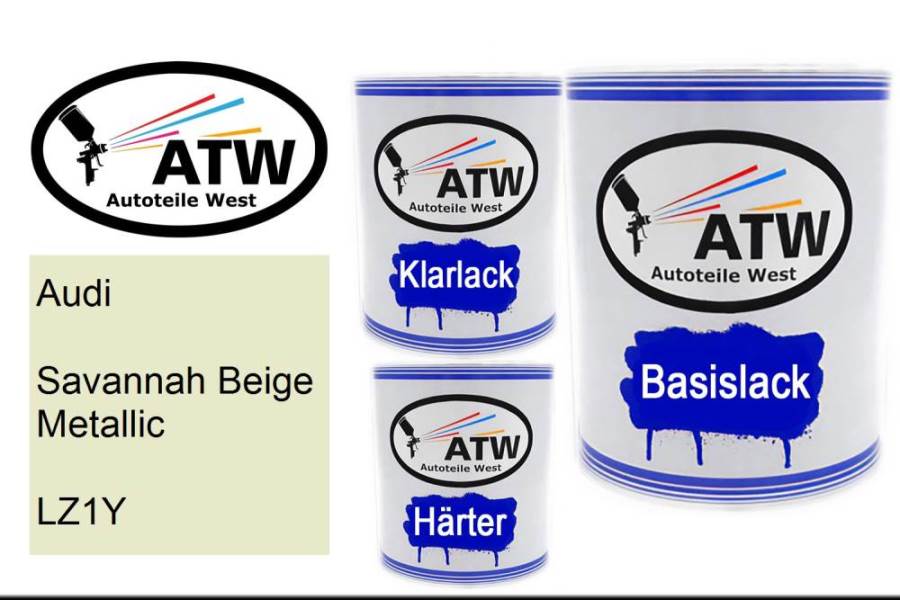 Audi, Savannah Beige Metallic, LZ1Y: 1L Lackdose + 1L Klarlack + 500ml Härter - Set, von ATW Autoteile West.